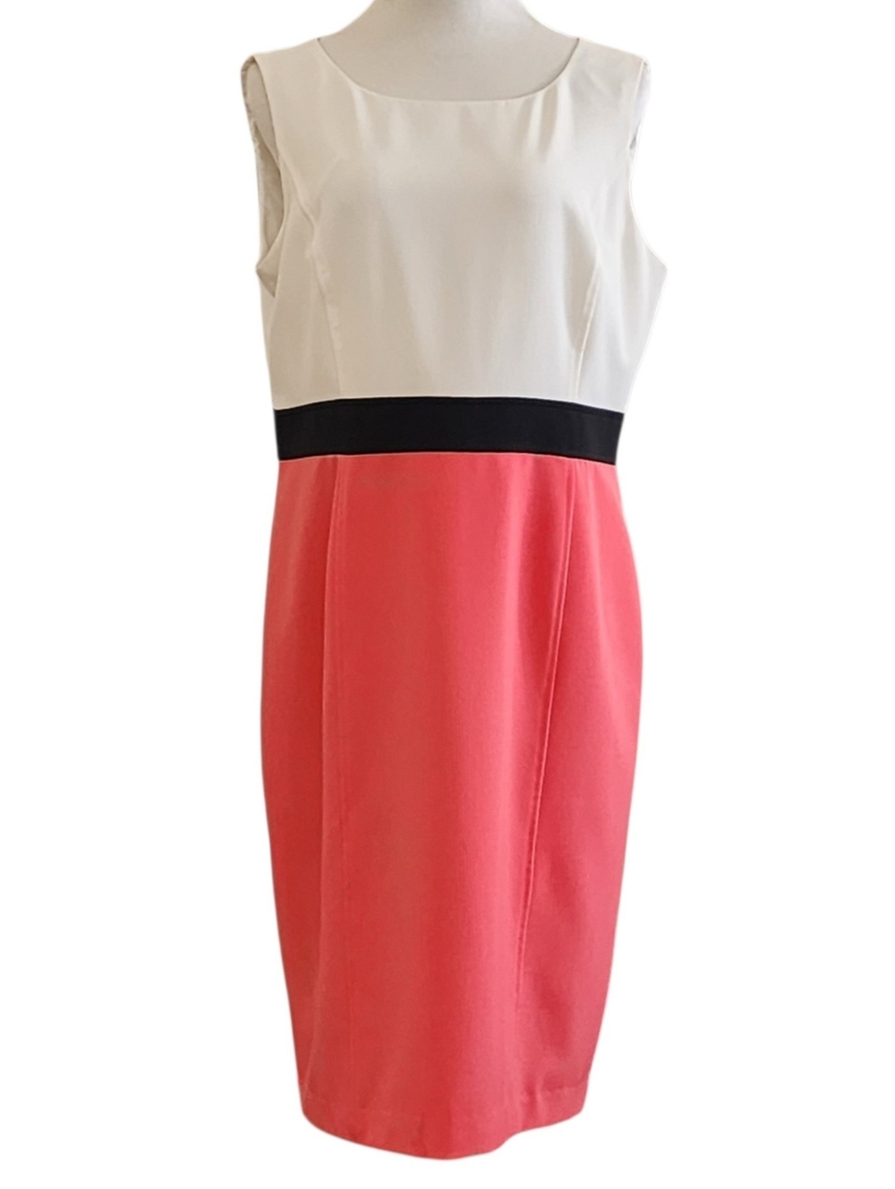 Evan Picone Black Label coral, cream & black colorblock midi dress size 16 - Picture 2 of 16